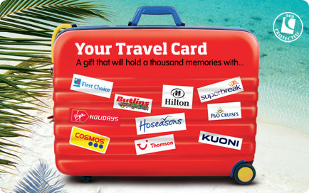 Your Travel Card, a gift that will hold a thousand memories with... First Choice, Butlins, Virgin Holidays, Cosmos, Hilton, Hoseasons, Thomson, Superbreak, P&O Cruises and Kuoni.