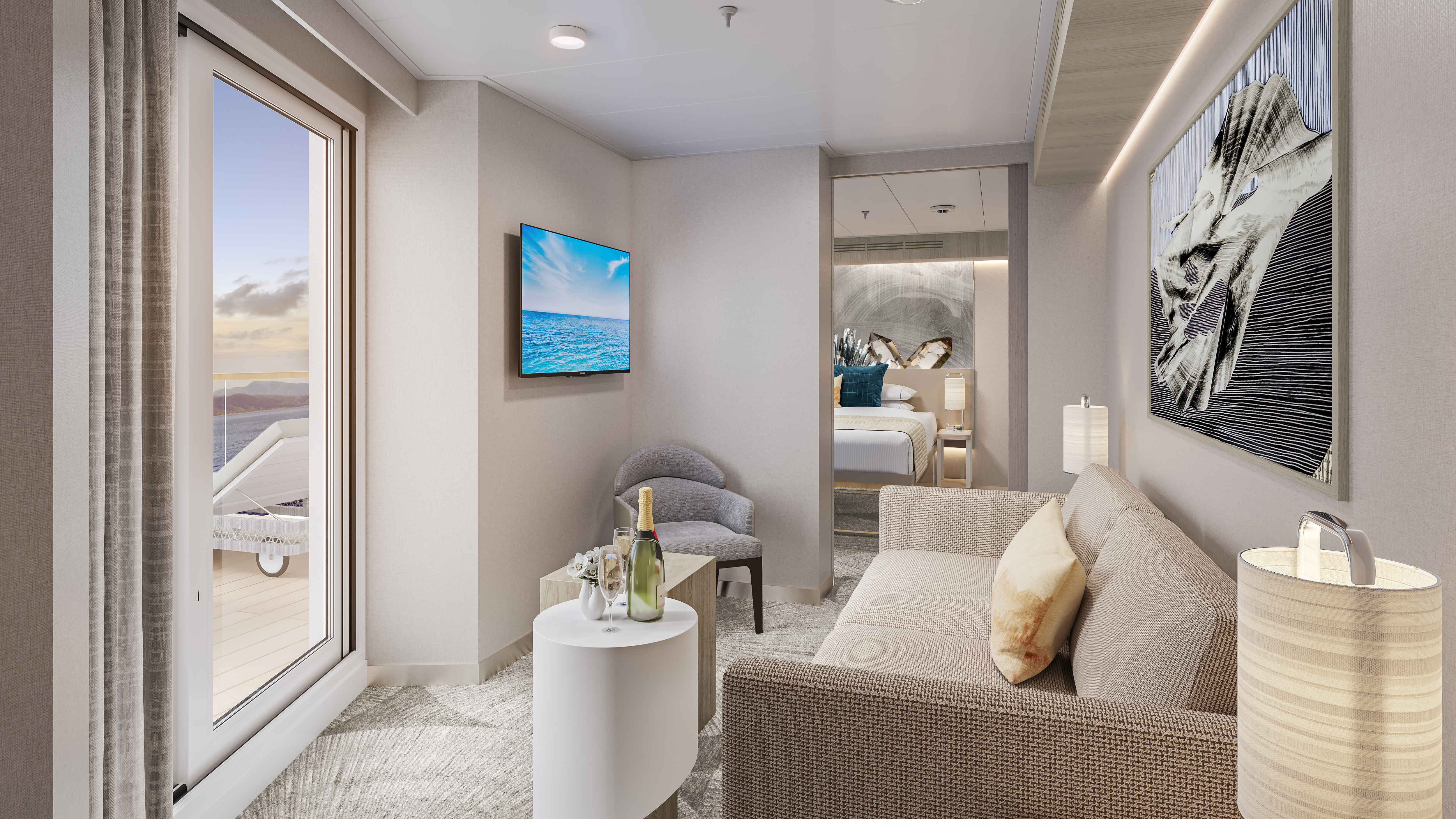 Suite orienté vers l&rsquo;avant avec chambre principale et grand balcon-[SK]