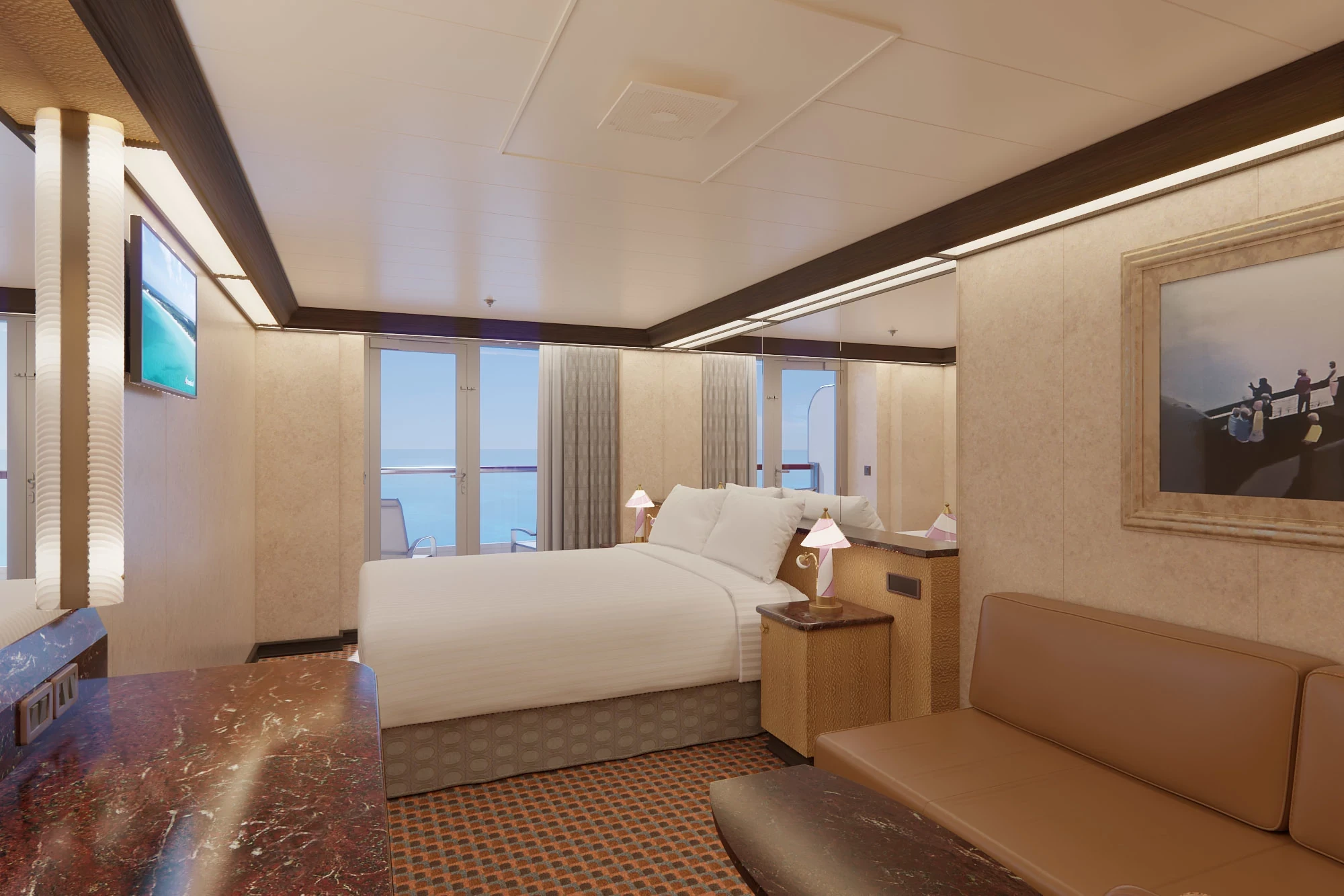 Cabine avec grand balcon et vue orientée vers la poupe-[8M]