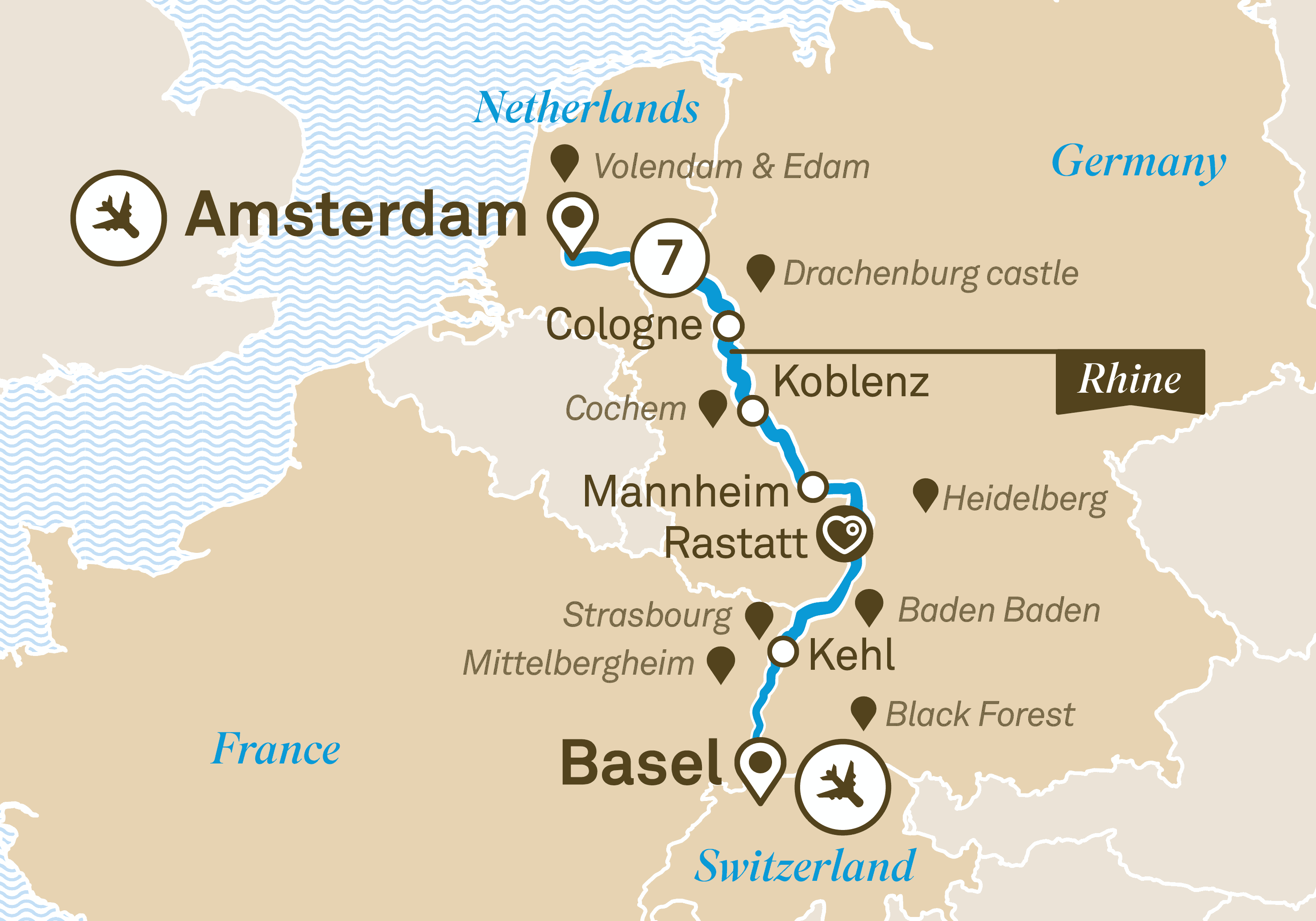 Scenic Rhine Highlights Map 