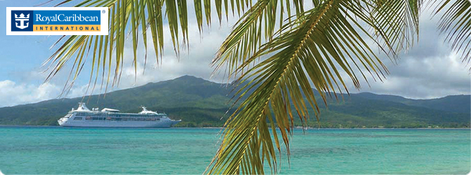 Ship cruising on a sea with sea mountains and withering palm trees 
