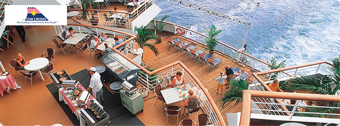 Outdoor restaurant by the ship deck