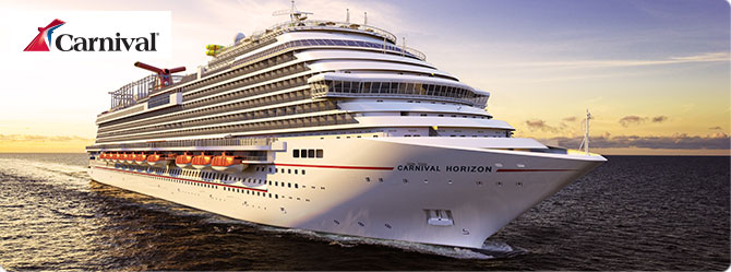 Carnival Horizon cruise ship at dusk