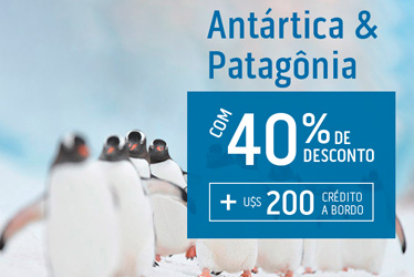 INÉDITO: 40% de desconto para a Patagônia + crédito em cruzeiro para a família nas férias! INÉDITO: 40% de desconto para a Patagônia + crédito em cruzeiro para a família nas férias!
