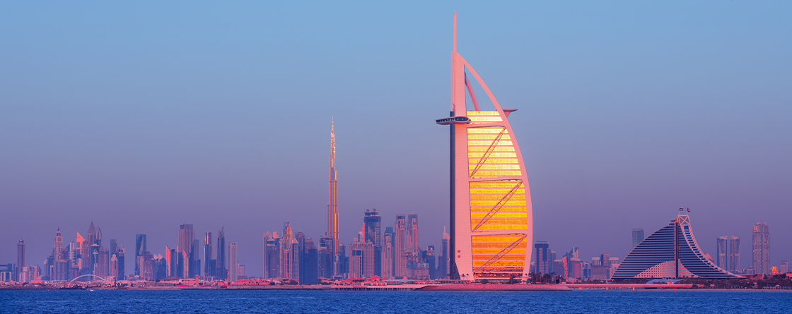 Dubai skyline and coast 