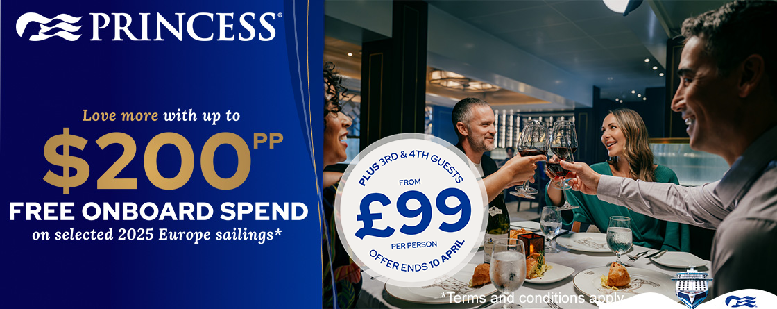 Princess Cruises Love More with up to $200 free onboard spend